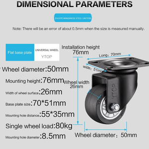 YTOP acier au manganèse 2 pouces roulettes en polyuréthane TPU à usage moyen robuste métrique M8 20mm tige filetée <span class=keywords><strong>roulette</strong></span> en TPU - Product Image 3