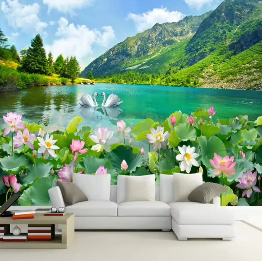 Papier peint photo personnalisé peintures murales de paysages de la nature peintures murales de lac des cygnes salon TV canapé fond classique décor à la maison fresque