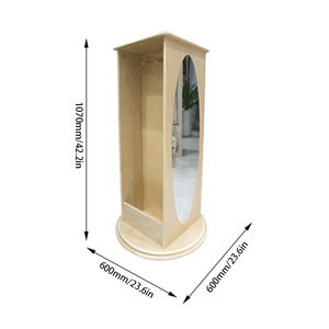 Armoire et bibliothèque multifonctionnelle en bois pour enfants avec rangement multi-niveaux, miroir rotatif au sol, support de vêtements et tri - Product Image 6