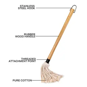 BBQ Basting Mops with oak wood Handle and Cotton Head outdoor bbq tools basting brush cleaning oil brush bbq tools