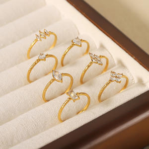 Anillo de circón geométrico chapado en oro de 18 quilates de acero inoxidable de lujo, forma de gota de agua, apertura ajustable, anillo de boda <span class=keywords><strong>para</strong></span> mujer, joyería - Product Image 4