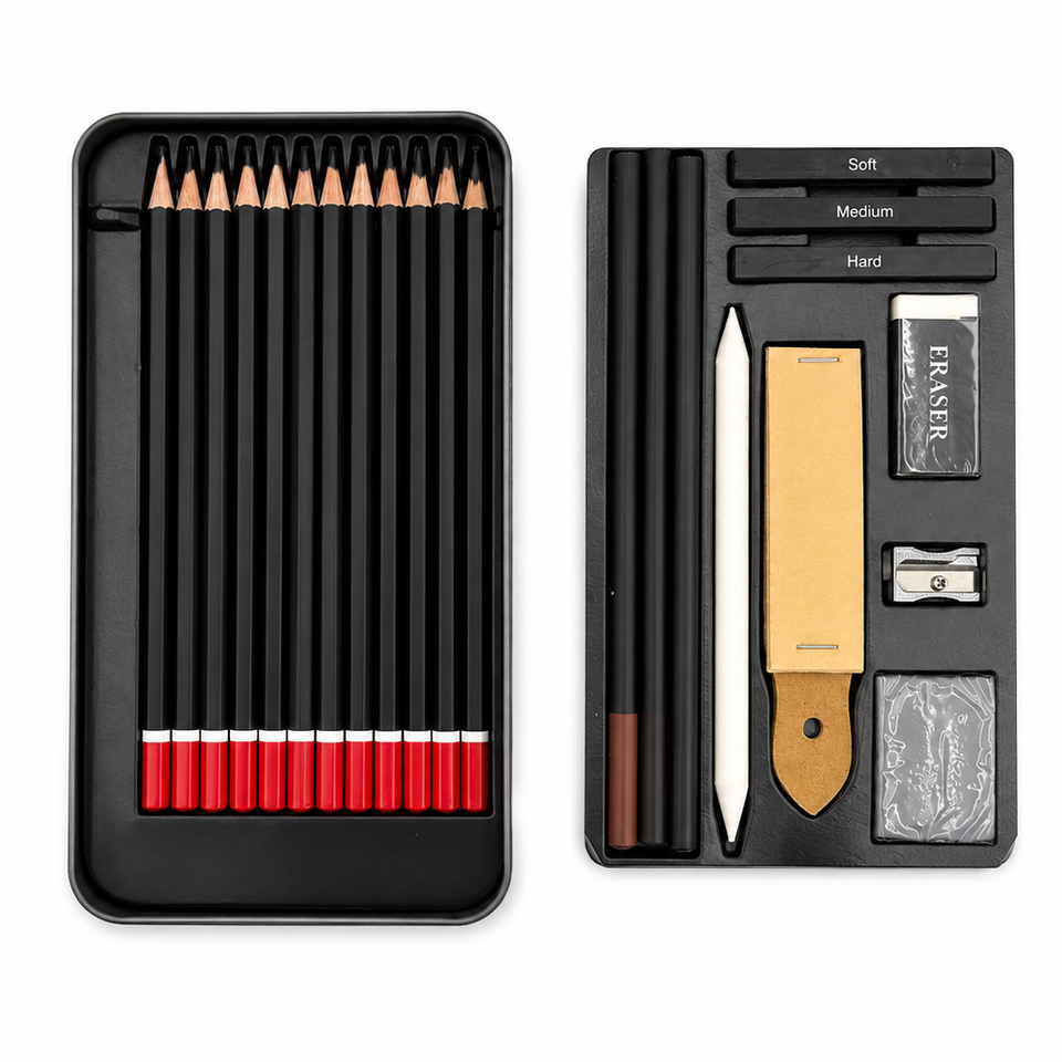 FLOWood 23 PCS Advanced Sketch Drawing Kit, Graphite & Charcoal Pencils ...