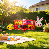 Promotion Spéciale Joyeuses Pâques : Ballons Connectés en Aluminium, Bannière Lapin et Poussin, Ballons Mylar pour Fête de Pâques et Décoration Intérieure