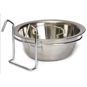 1Pc Pet Dog Bowl Stainless Steel Hanging Type Can Hang Dog Cage Food Bowl Single Hanging Dog Cage Pet Bowl