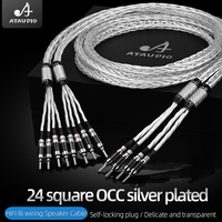 Kabel Speaker HIFI Dua Kawat dengan Konektor Serat Karbon Pengunci Otomatis, Kabel Audio Speaker Bi-Wiring Berlapis Perak HiFi OCC