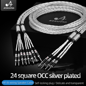 Câble haut-parleur divisé à deux fils HIFI avec prises autobloquantes en fibre de carbone HiFi OCC plaqué argent <span class=keywords><strong>bi</strong></span>-câblage gaine en PVC - Product Image 3