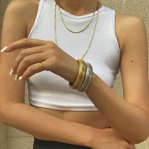 18k Gold Plated Titanium Steel Bracelet Vintage Elastic Gypsy Polishing Bangle For Women Girls Fashion Aesthetic Jewelry