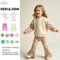 Sweat-shirt à capuche pour bébé fille et pantalon évasé côtelé à carreaux, ensemble 2 pièces pour filles, vêtements pour enfants