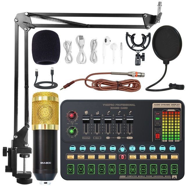 Professional BM800 Studio Condenser Microphone Set for Live Streaming Audio & Video Podcast Recording V10 SX91 96 98 Sound Cards