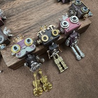 Pendentif rétro 12 constellations punk robot tête en bois marteau pelle microphone pieds en alliage métallique collier zodiaque porte-clés