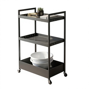Modern 3-Tier Powder Coating Metal <b>Serving</b> Cart with Wheels Portable Kitchen Storage <b>Trolley</b> Lumetal Vitetnam - Product Image 2