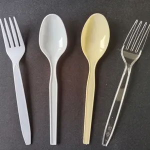 Tenedor y cuchillo de plástico de poliestireno, utensilios de servicio de comida para restaurante y hotel