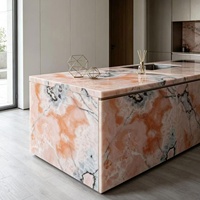 Table de cuisine multifonctionnelle intégrée avec évier, en marbre naturel rose agate coloré, style moderne et luxueux pour hôtel