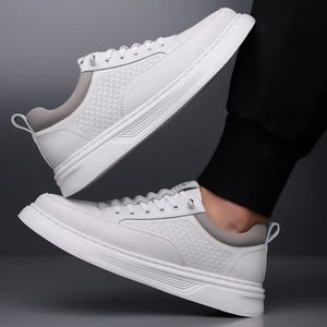 White Men's Casual <b>Leather</b> <b>Sneakers</b> Low Heel Breathable Rubber Outsole Wenzhou Made - Product Image 3