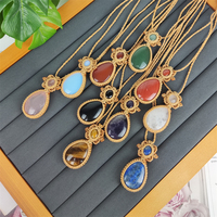 À la mode en forme de larme améthyste vert aventurine gemme macramé collier noir Onyx Lapis Lazuli goutte d'eau pierre corde collier