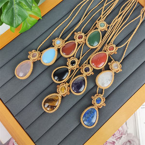 Collar de macramé con gema de Aventurina verde amatista en forma de lágrima de moda collar de cuerda de piedra de gota de agua de lapislázuli de ónix negro - Product Image 5