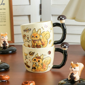 Taza de Cerámica con Tapa de Ardilla Estilo Ins, Linda Taza de Pareja para Desayuno y Café, Regalo Ideal - Product Image 4