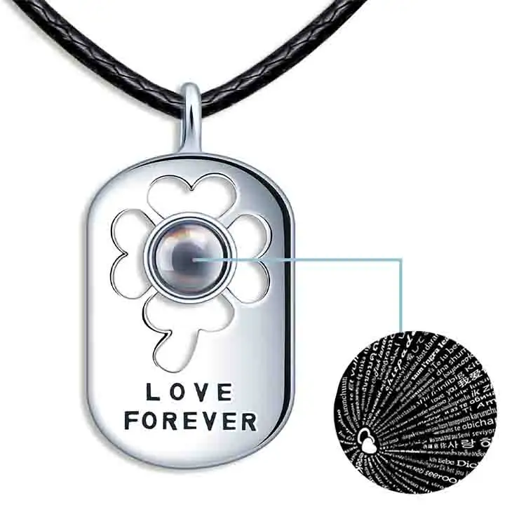 Collar de proyección de 100 idiomas para hombre, cadena de plata 925 con Etiqueta de perro, venta al por mayor