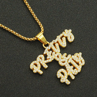 Collier Pendentif Lettre 'Pretty and Paid' Plaqué Or, Sertie de Strass, Style Hip Hop, en Alliage, pour Hommes et Femmes, Vente en Gros