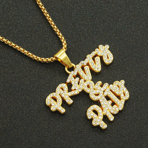 Collar con colgante de letra 'Pretty and Paid' chapado en oro con incrustaciones de diamantes de imitación, joyería de aleación estilo Hip Hop para hombre y mujer, al por mayor - Product Image 3