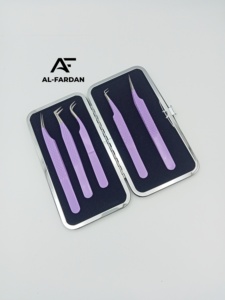 Pince à cils violette en acier inoxydable avec poignée diamantée, droite et pointue pour isolation des extensions de cils - Product Image 3