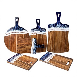 Planche à découper en bois d'acacia et résine effet vague marine, double face, pour cuisine, steak, fruits, pain - Product Image 1