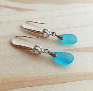 Beachvibes Handmade Lovely <strong>Japanese</strong> Seaglass Beachg Christmas Gift Seaglass <strong>Jewellery</strong> Aqua Sea Glass Earrings - Product Image 6
