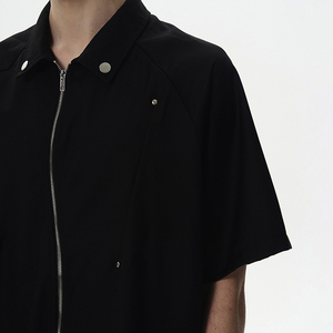 Streetwear Oversized Blank Custom Short Sleeve <b>Mens</b> Full <b>Zip</b> <b>up</b> Collar Boxy <b>Shirt</b> - Product Image 5