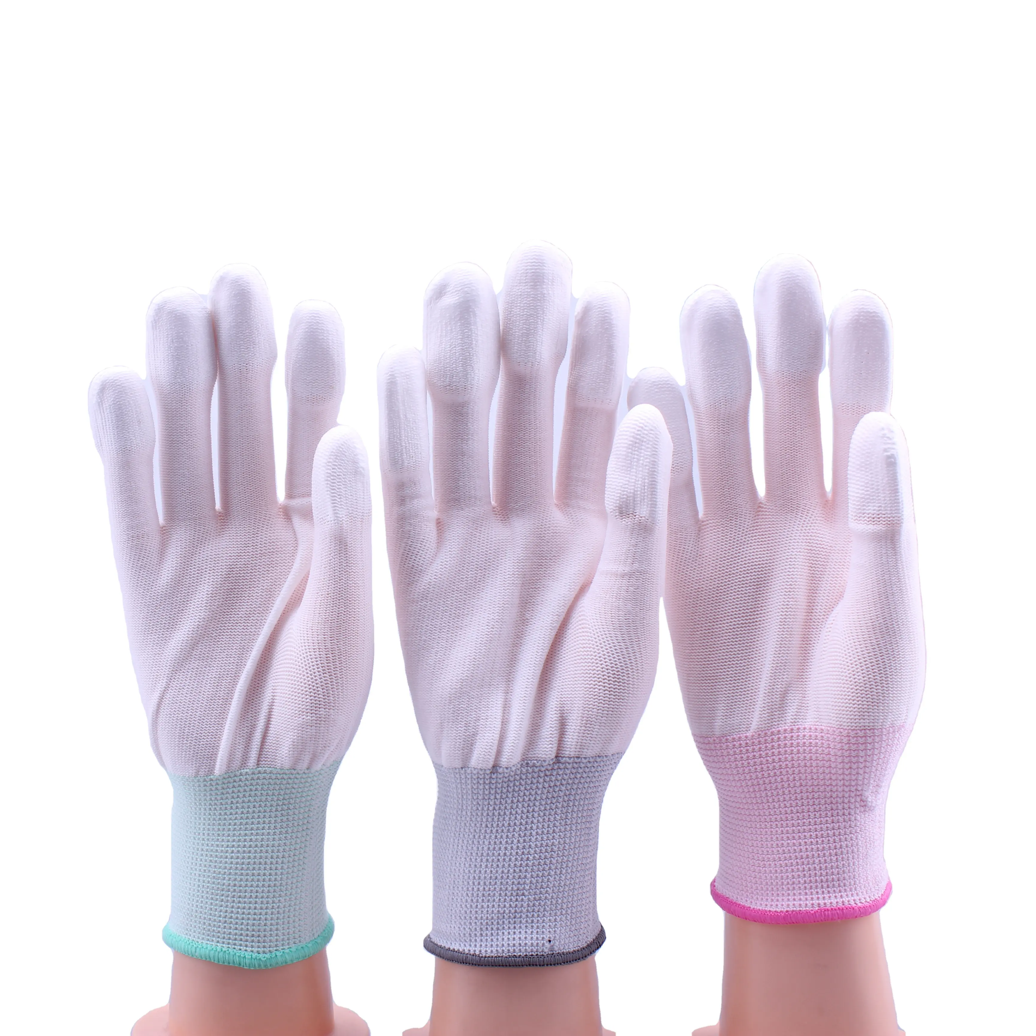 Anti-slip Work Glove White Nylon 13 Gauge Anti-Static PU Top Fit Coated Finger ESD Gloves