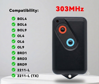 Télécommande de porte de garage Scimagic 303 MHz à code roulant, 2 boutons, cercle rouge et bleu, porte-clés noir, émetteur d'ouverture de portail