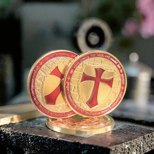 Moneda redonda de cobre fino 999 de 1 oz personalizada al por mayor chapada con Cruz de Caballero templario con diseño de mascota masónica - Product Image 3