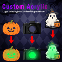 Badge LED Citrouille d'Halloween, Collier Pendentif en Acrylique Télécommandé, Cordon Détachable, Personnalisable pour Concerts, Fêtes et Événements, Lumineux