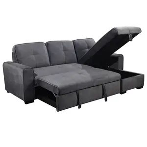 Alta classe Conversível L forma 2 lugares + chaise com armazenamento tecido sofá-cama móveis sofá-cama sofá-cama