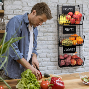 Nhà bếp phòng tắm treo tường 3-Tier Giỏ Trái Cây Rau lưu trữ dây giỏ với 6 móc kim loại & 3 Bảng Đen nhãn - Product Image 5