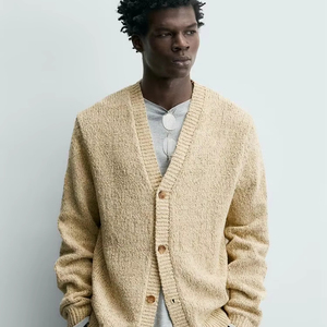 Cárdigan de punto bouclé casual para hombre, corte relajado, cuello en V, suéter texturizado, suave y cálido, para uso diario en primavera y otoño, se acepta ODM - Product Image 1