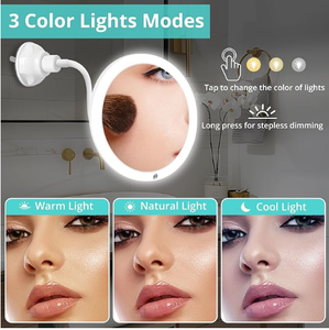 Rotación ajustable de 360 grados, <span class=keywords><strong>aumento</strong></span> de 10x, <span class=keywords><strong>espejo</strong></span> de maquillaje de <span class=keywords><strong>baño</strong></span> montado en la pared con luz LED y <span class=keywords><strong>ventosa</strong></span> de cuello de ganso - Product Image 3