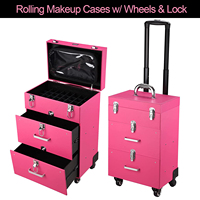 Valise de Maquillage Professionnelle à Roulettes Grande Taille, Trolley de Voyage en PVC pour Cosmétiques, Organisateur de Vernis à Ongles à 4 Roues Verrouillables