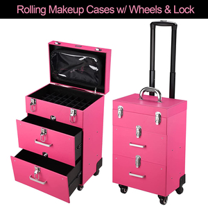 Valise de Maquillage Professionnelle à Roulettes Grande Taille, Trolley de Voyage en PVC pour Cosmétiques, Organisateur de Vernis à Ongles à 4 Roues Verrouillables - Product Image 3