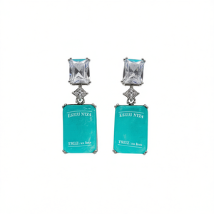 Esodu Ntze Pendientes clásicos con circonita azul, corte princesa, aleación geométrica, joyería para mujer - Product Image 1