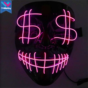 Navidad Fiesta de Halloween Máscaras EE. UU. Dólar EL Máscara LED Brillante Intermitente PVC Plástico 10 Colores Mueca ligera Diseño sangriento - Product Image 5
