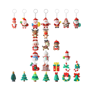 PVC Carabiner Christmas Keychains Bulk 3D Santa Claus Snowman Xmas Tree Reindeer Hanging Ornaments Christmas Party Favors