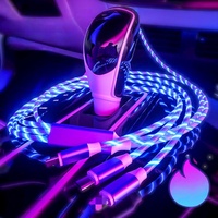Kabel Pengisian Cepat Silikon 3-in-1 Multi-Head untuk Pengisian Daya Ponsel, 3 Perangkat Secara Bersamaan dengan Efek Cahaya LED