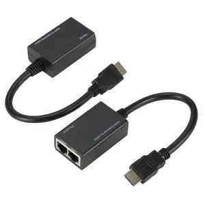 hdmi cat6 balun Suppliers-Extensor HDMI doble UTP CAT5e/6, Mini Plug And Play compatible con Cable negro de 1080P, 30m, par de plástico