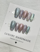 Lot de 10 faux ongles press-on personnalisés faits à la main – Meilleures ventes, magnifiques, de luxe, forme cercueil, en PMMA, application facile