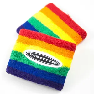 Miễn Phí Mẫu Tùy Chỉnh Thêu Biểu Tượng Cầu Vồng Gay Pride Bông Dây Đeo Cổ Tay, Terry Cotton Sweatbands Cho Thể Thao Trò Chơi