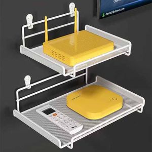 Wall Mounted <b>Shelf</b> Two Layer <b>White</b> Mesh Router Storage Organizer <b>Hook</b> Type No Drilling Required For Garage Use - Product Image 1
