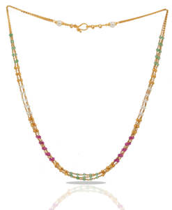 Pure 22K <b>Gold</b> Bead <b>Necklace</b> Handmade Multicolor Gemstone & <b>Pearl</b> Jewelry Elegant Womens <b>Gold</b> Chain - Product Image 3