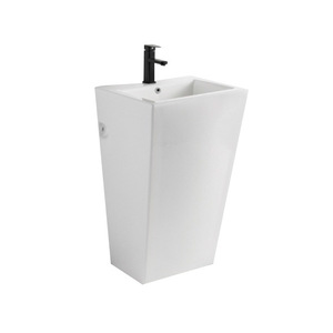 Lavabo sur pied carré blanc CR 400x400x850mm, lavabo monobloc à poser au sol - Product Image 5