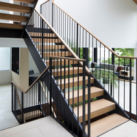 Escalier droit intérieur préfabriqué moderne à double poutre en bois et acier - Durable et sûr, respectueux de l'environnement