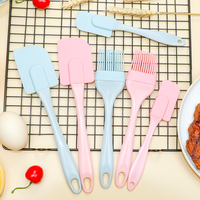 Ensemble d'ustensiles de cuisine en silicone rose écologiques sans BPA, 3 pièces, avec manche en plastique, spatule et brosse de pâtisserie